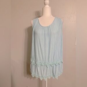 Light Blue Sleeveless Top with Lace Trim